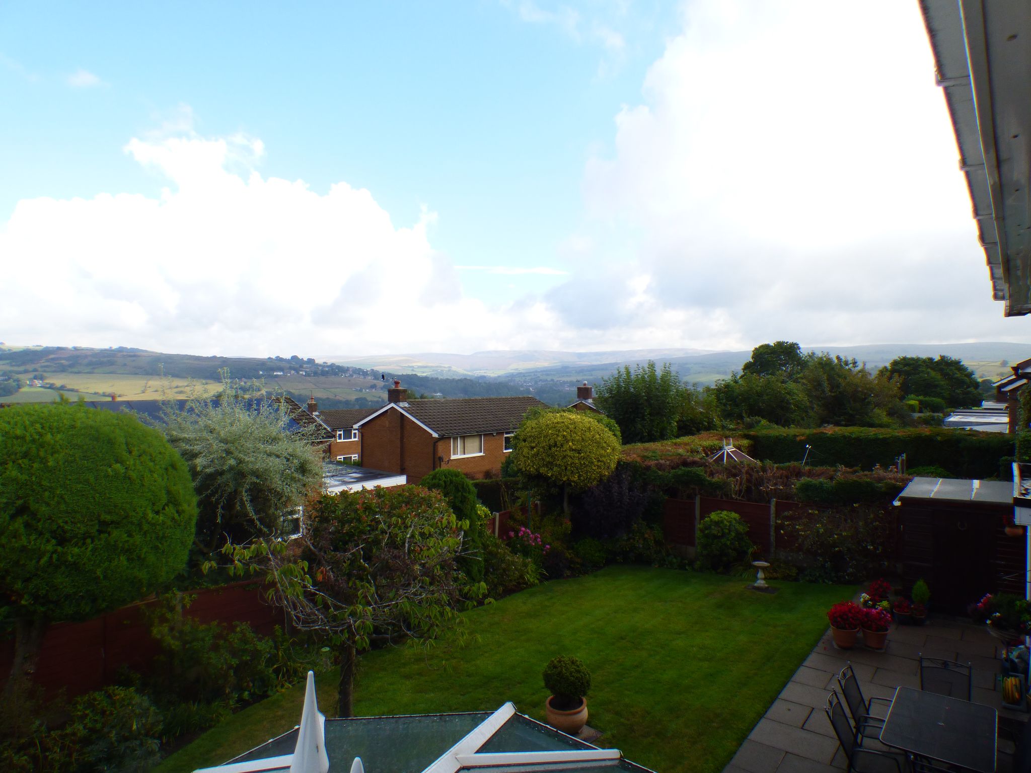 4 bedroom detached house SSTC in Stockport - Ariel of Garden and View.