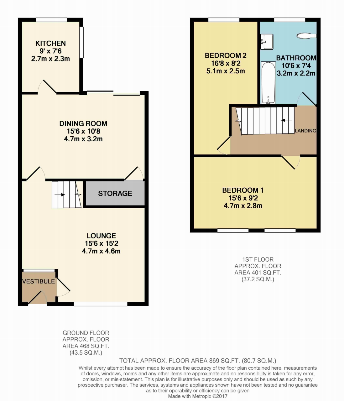2 bedroom mid terraced house Let in Wigan - Floorplan 1.