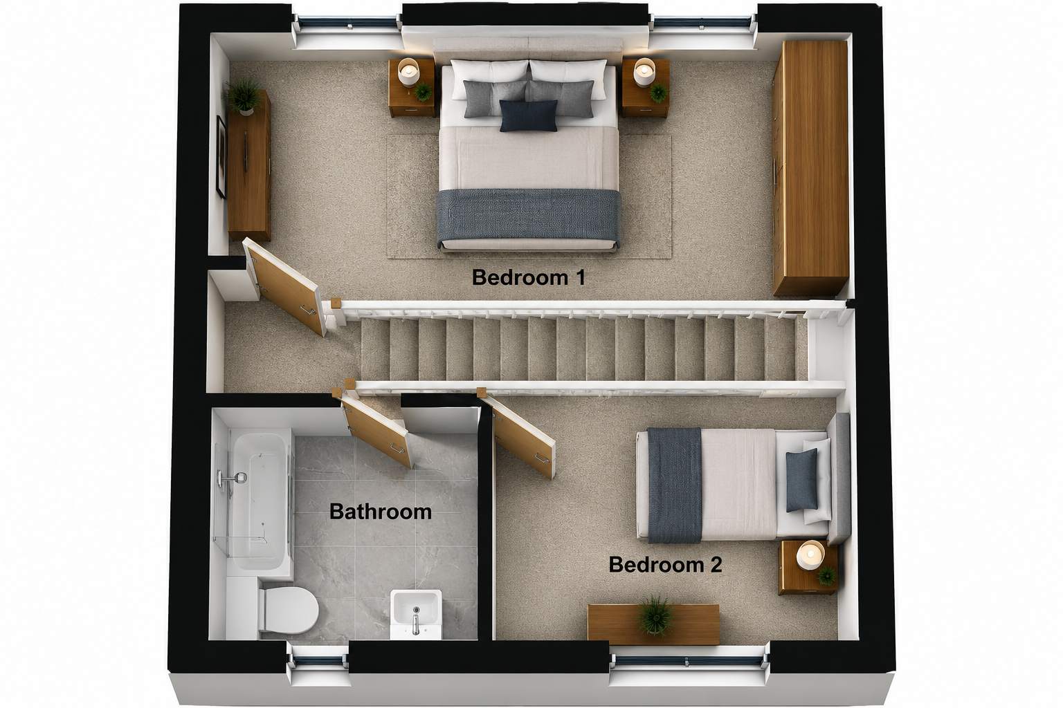 3 bedroom mid terraced house To Let in Wigan - Floorplan 2 Furnished as an example only.