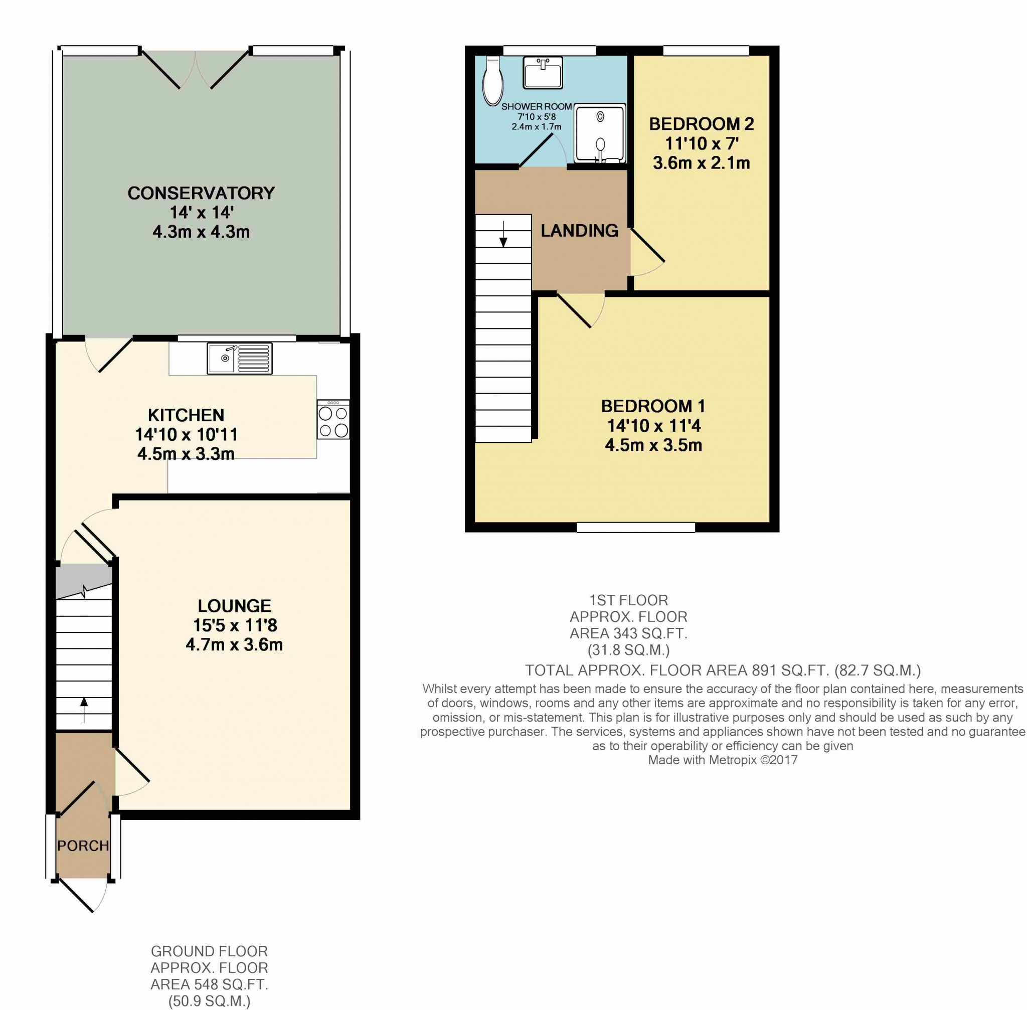 2 bedroom mid terraced house For Sale in Wigan - Floorplan 1.