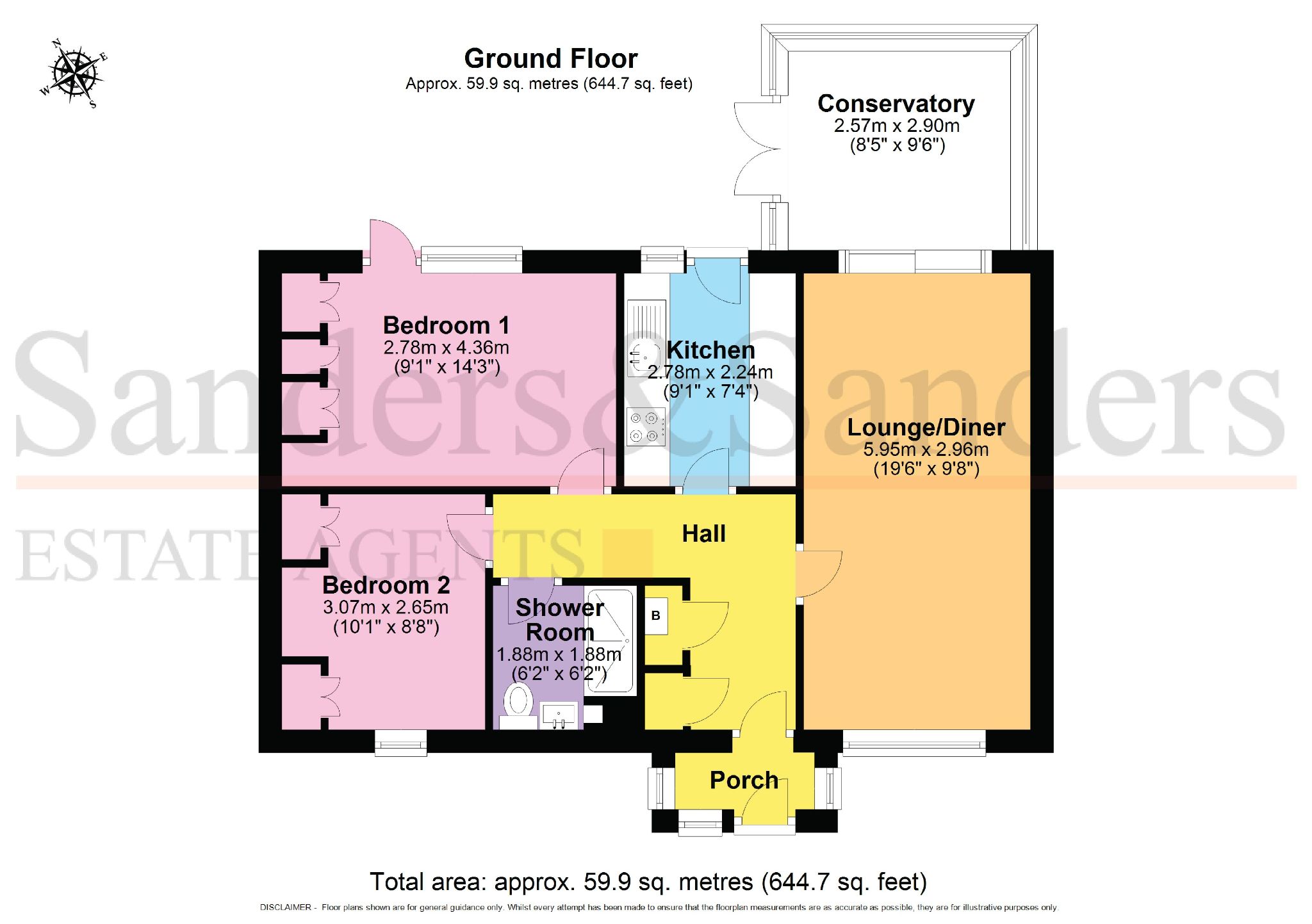 2 bedroom detached bungalow For Sale Alcester - Floor Plans