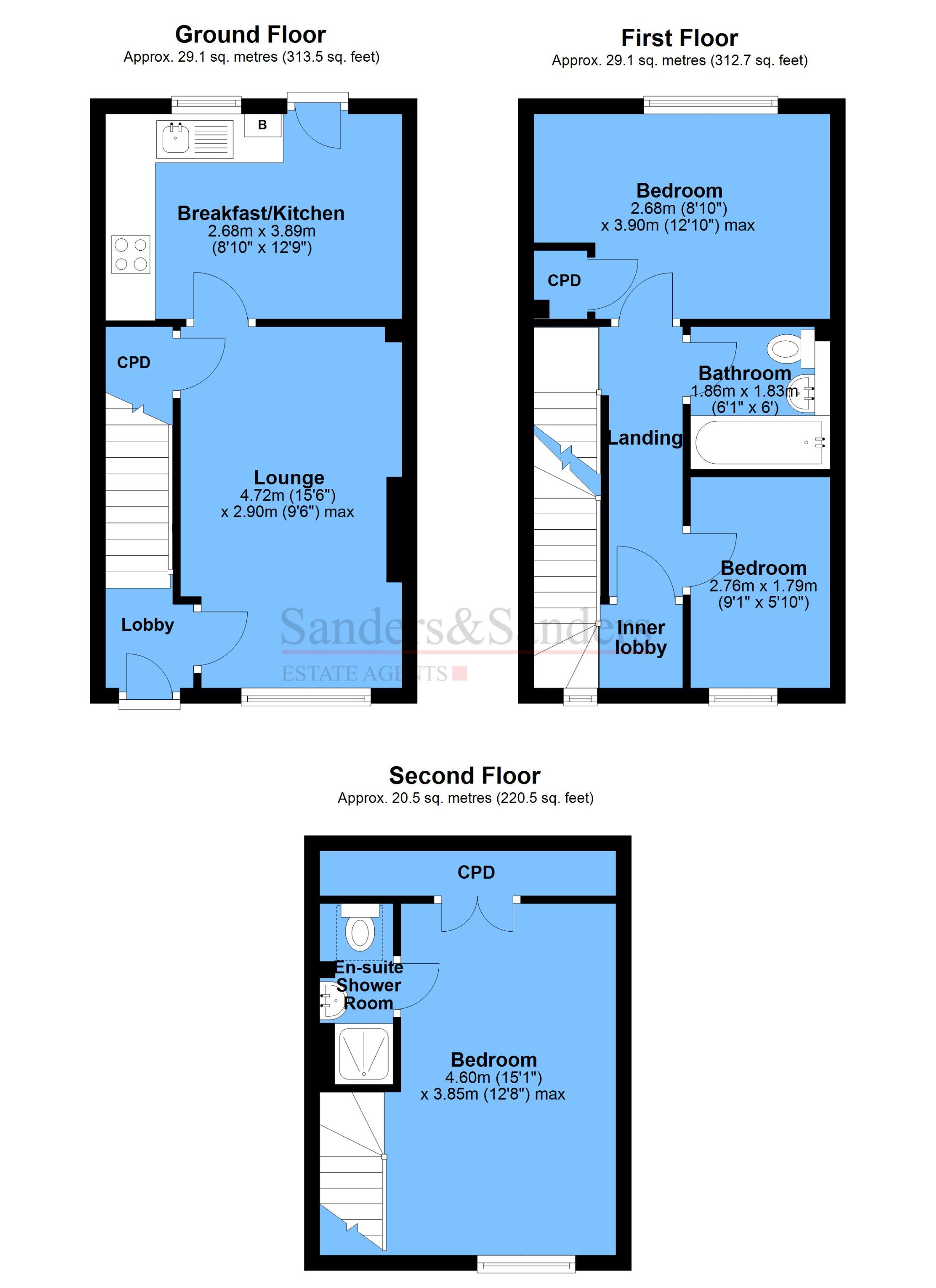 3 bedroom mid terraced house For Sale Alcester - Floor Plans