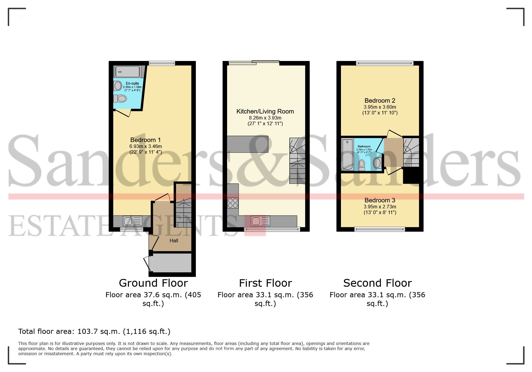 3 bedroom mid terraced house For Sale Alcester - Floor Plans