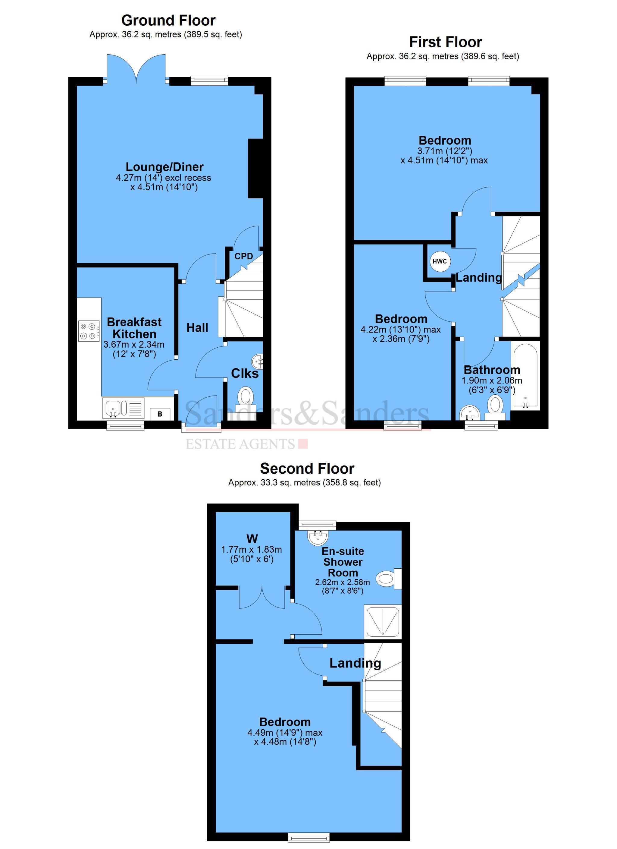 3 bedroom mid terraced house For Sale Alcester - Floor Plans