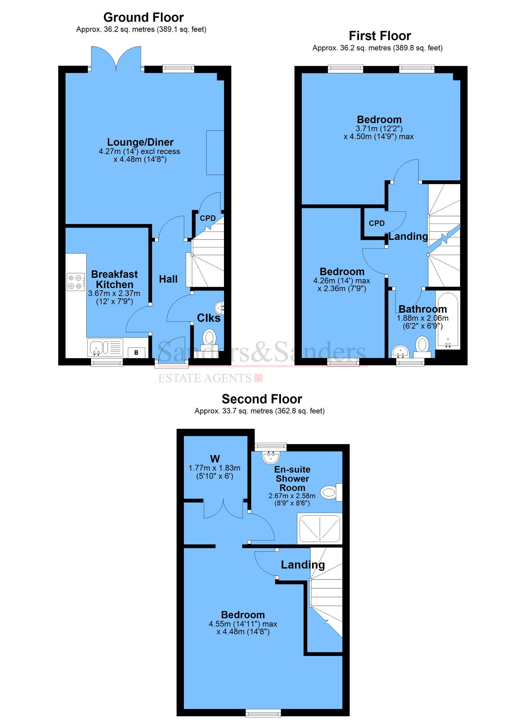 3 bedroom mid terraced house For Sale Alcester - Floor Plans