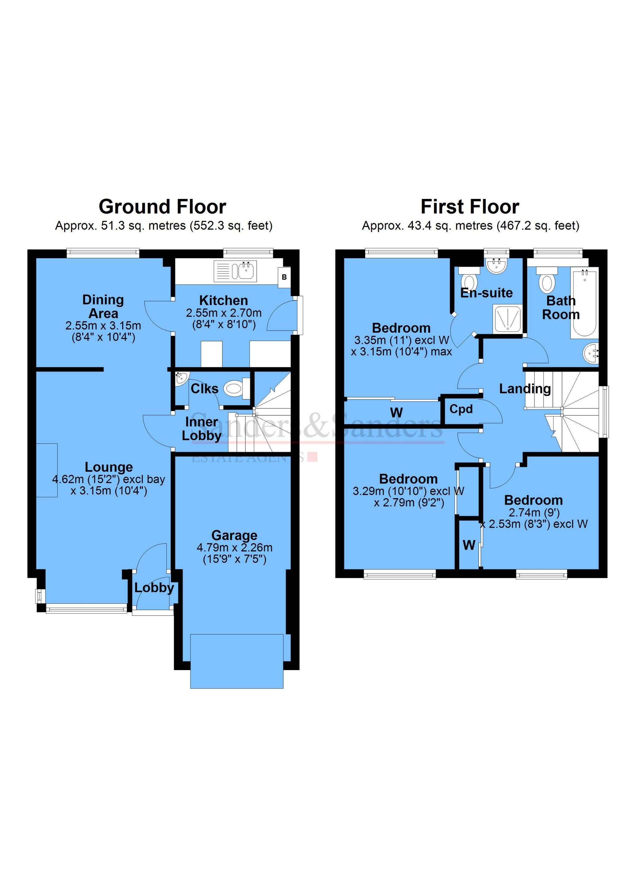 3 bedroom detached house For Sale Alcester - Floor Plans
