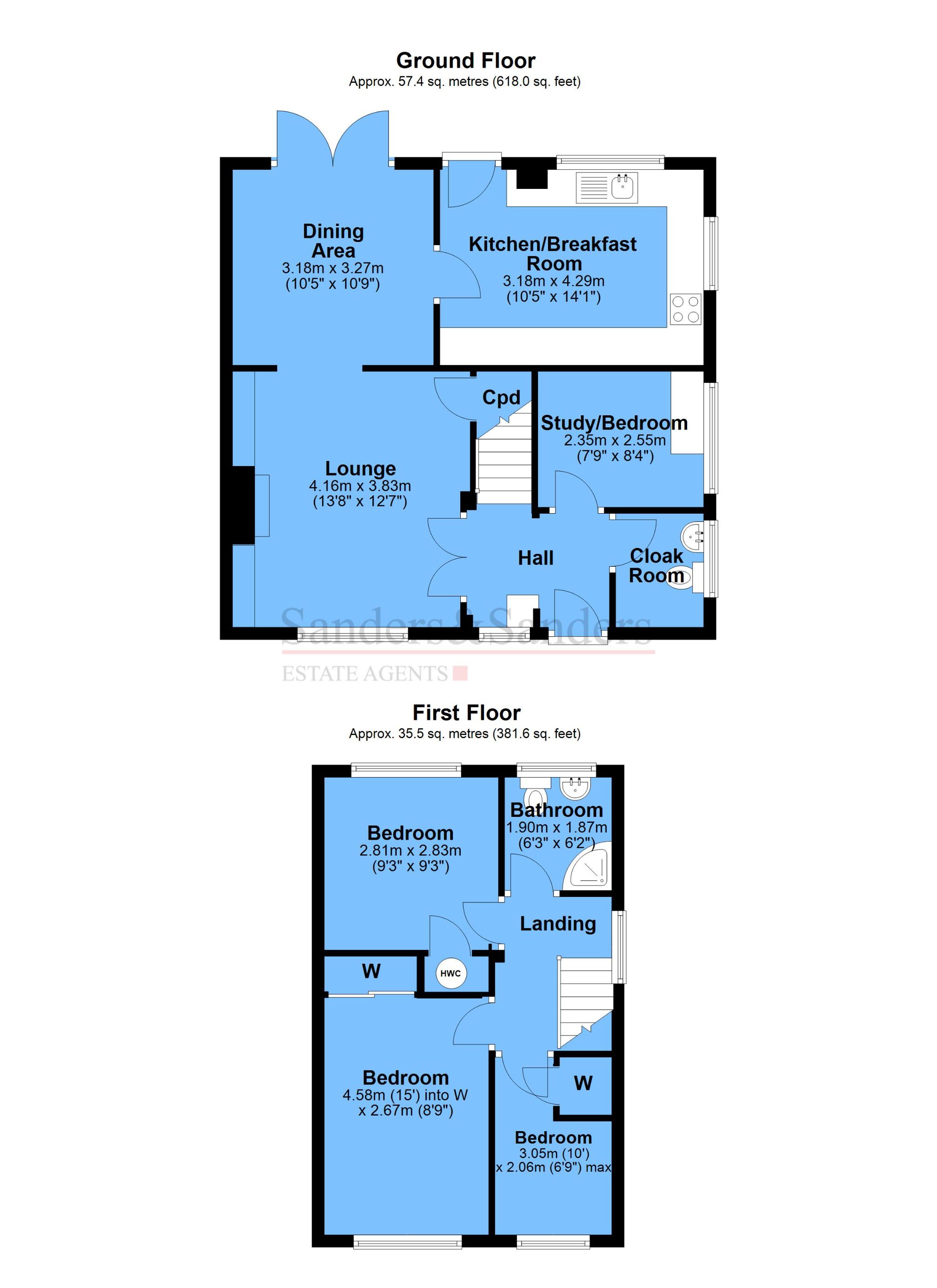 3 bedroom semi-detached house For Sale Alcester - Floor Plans