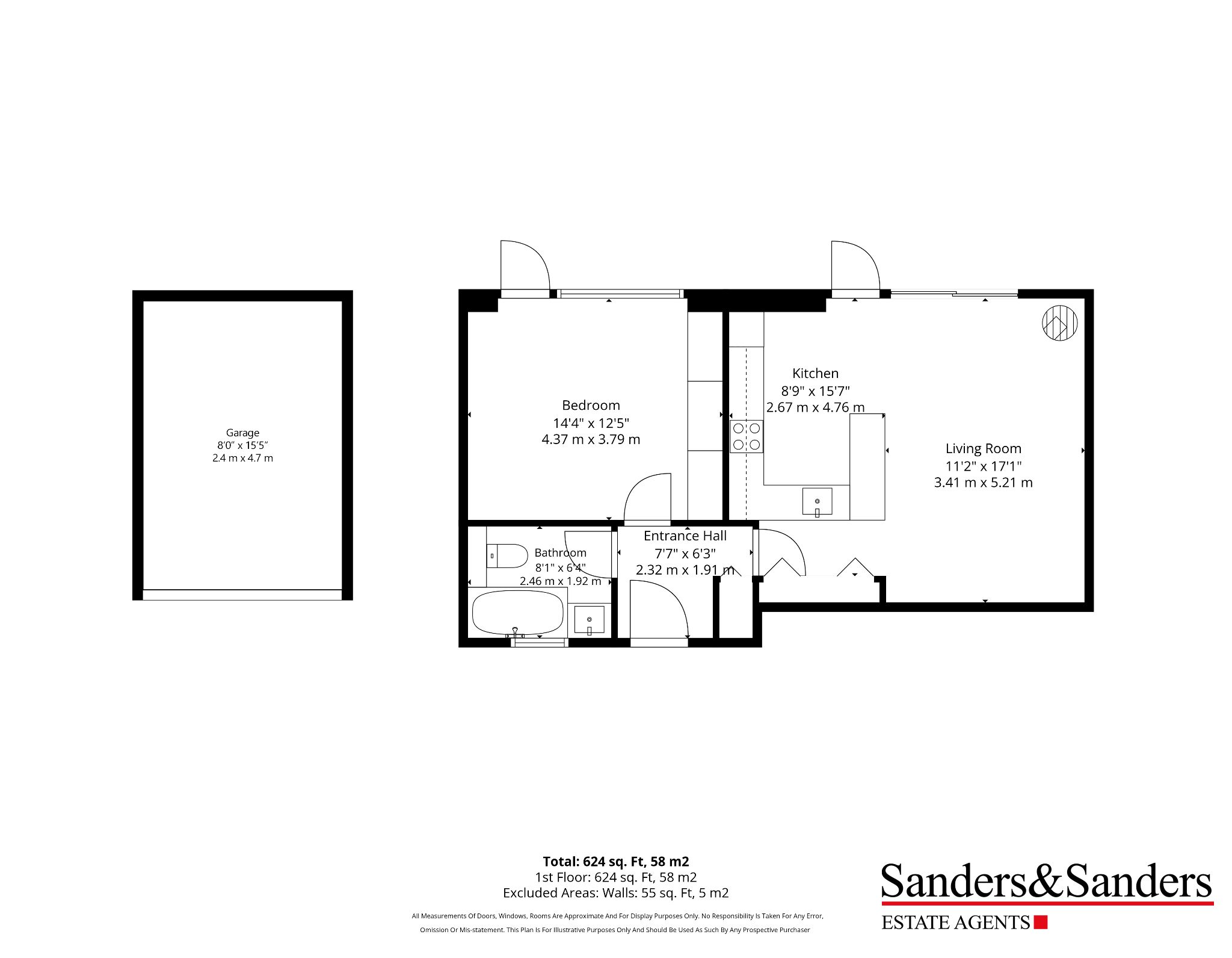 1 bedroom terraced bungalow For Sale in Wixford, Alcester - Floor Plans (see note for Garage).