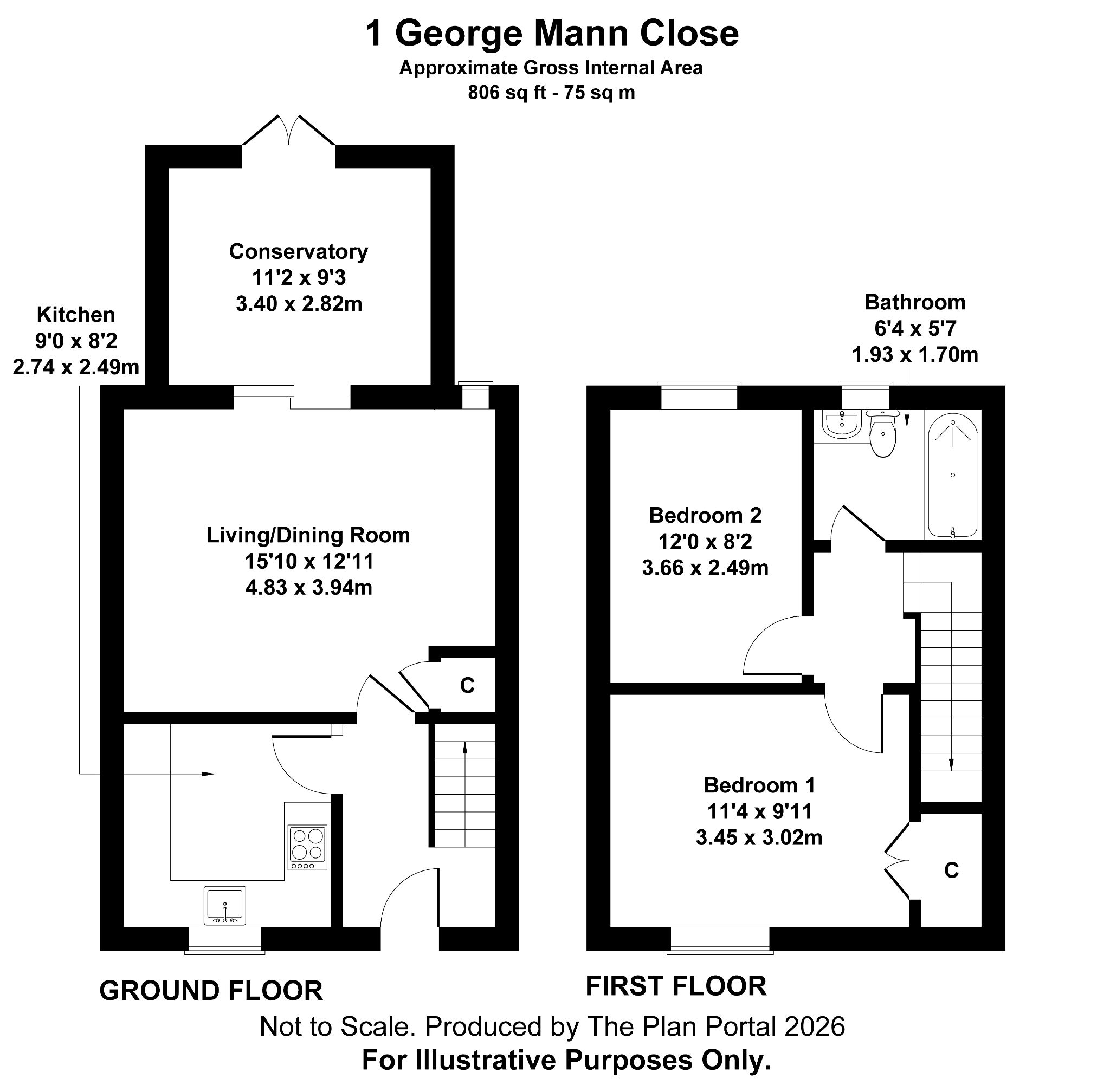 2 bedroom end terraced house Sale Agreed in Manchester - Floorplan 1.