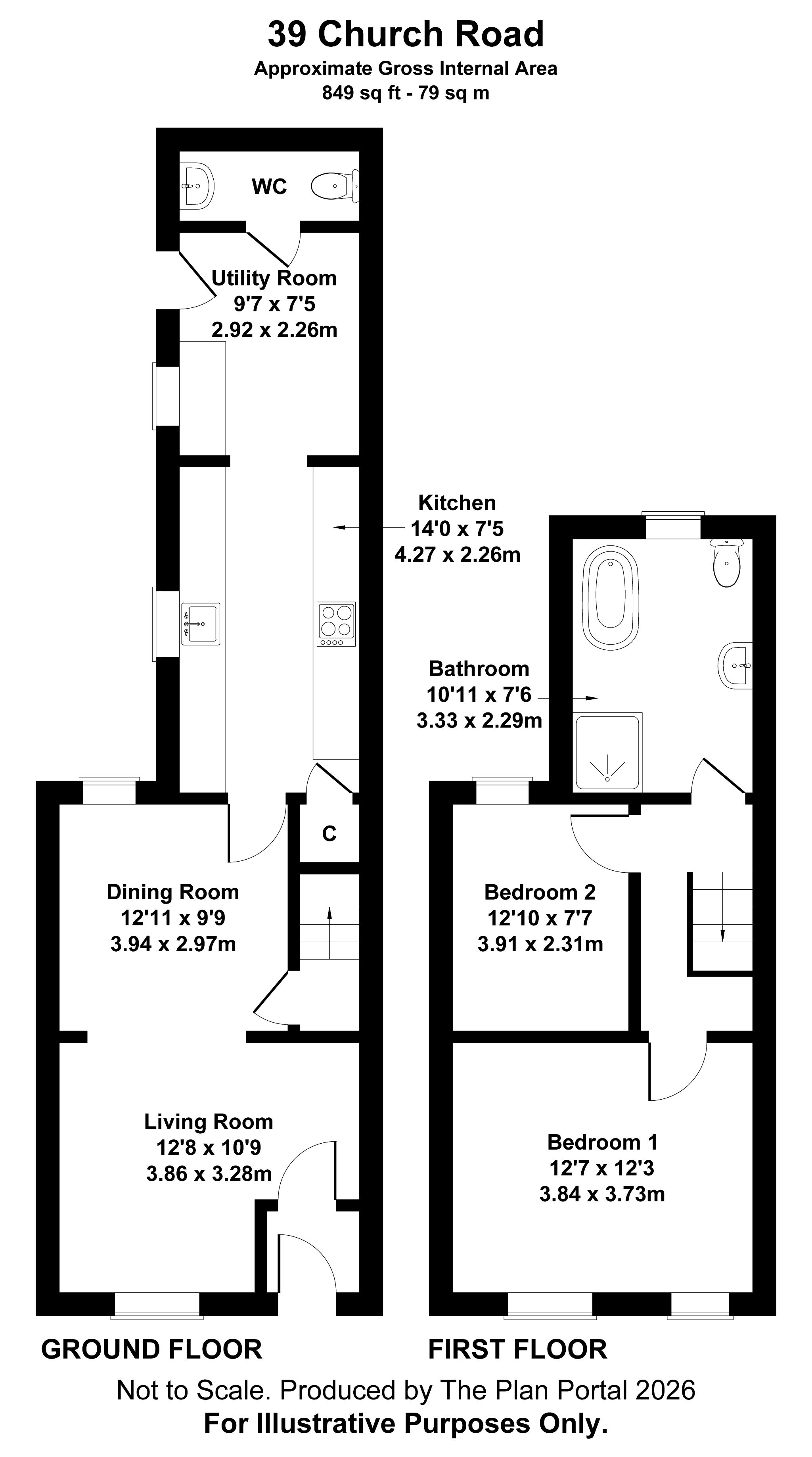 2 bedroom mid terraced house For Sale in Manchester - Floorplan 1.