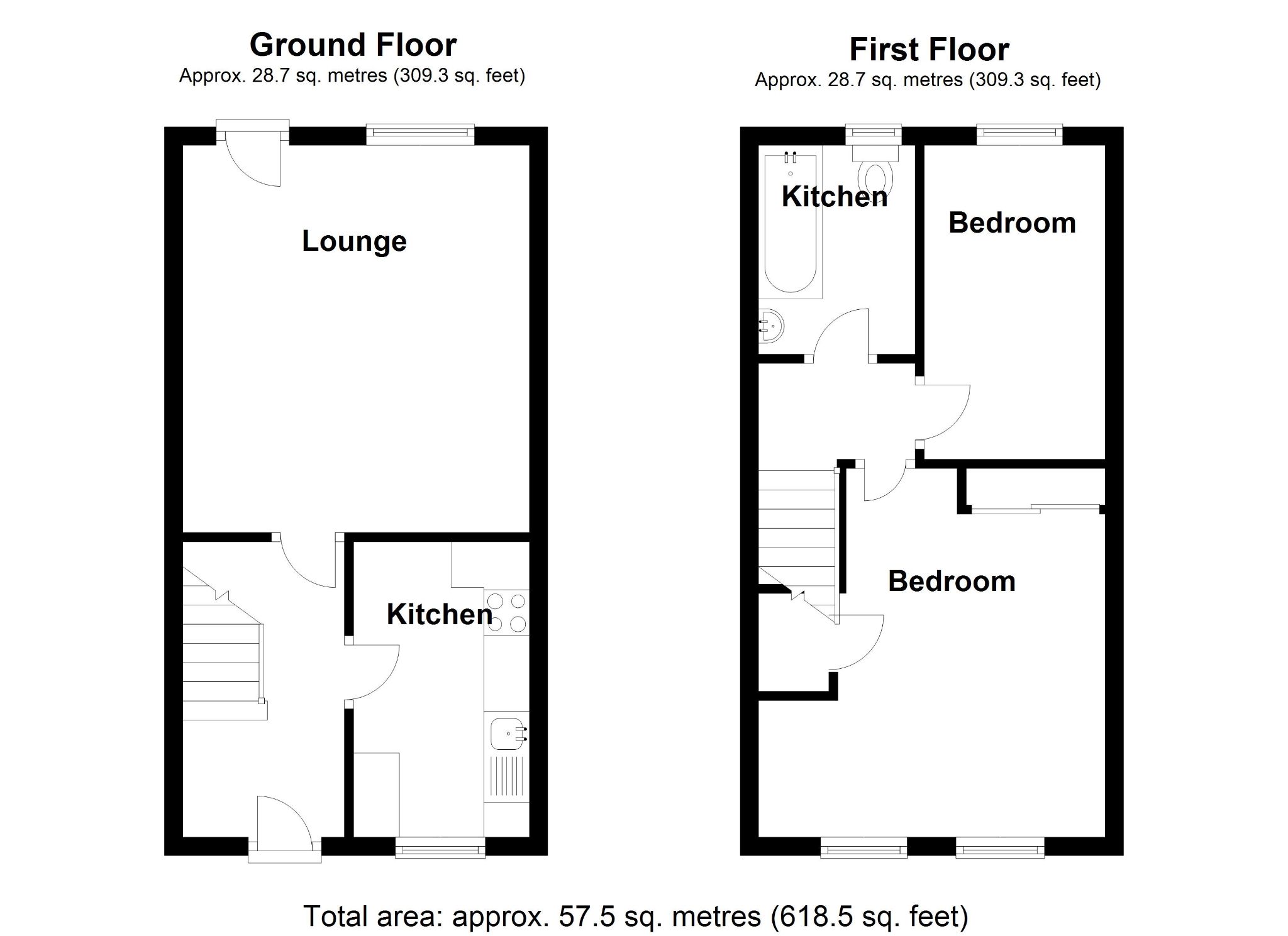 2 bedroom mid terraced house To Let in Solihull - Floorplan 1.