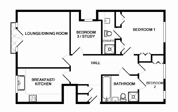 3 bedroom apartment flat/apartment For Sale in Solihull - Floorplan 1.