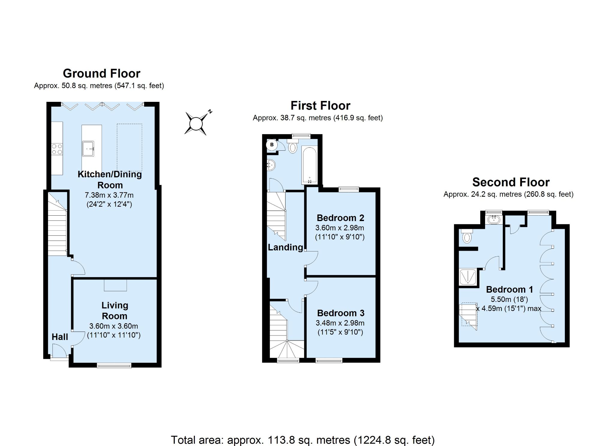 3 bedroom mid terraced house Sold in Sevenoaks - Floorplan 1