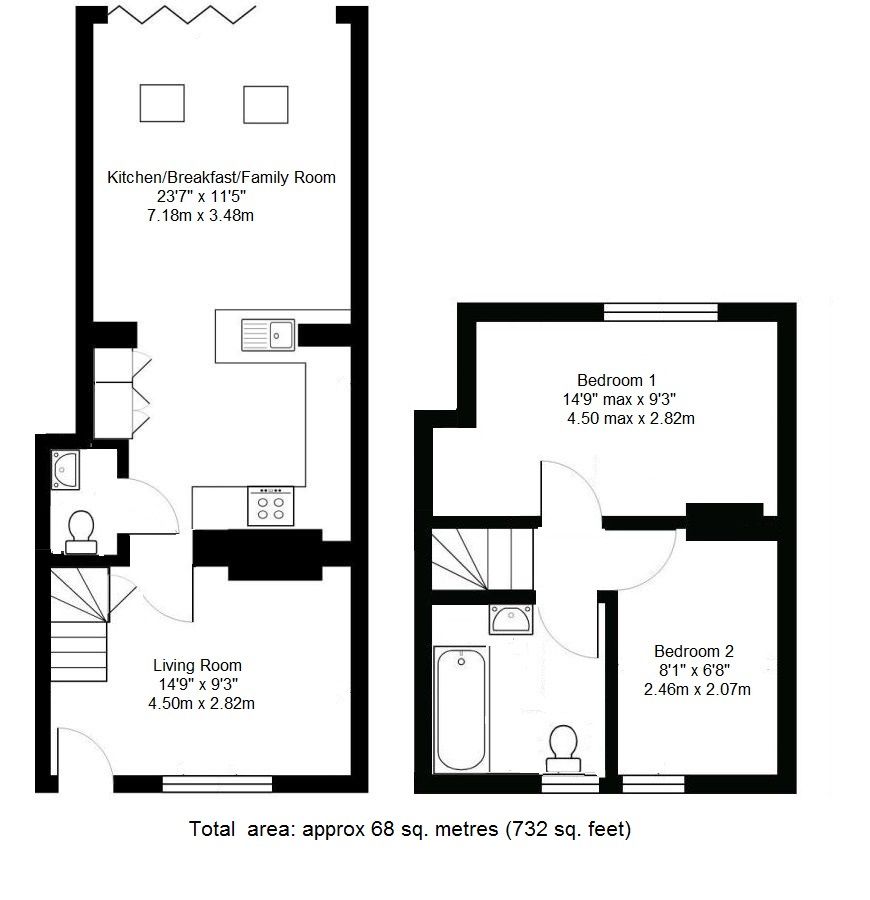 2 bedroom end terraced house Sold in Tonbridge - Floorplan 1