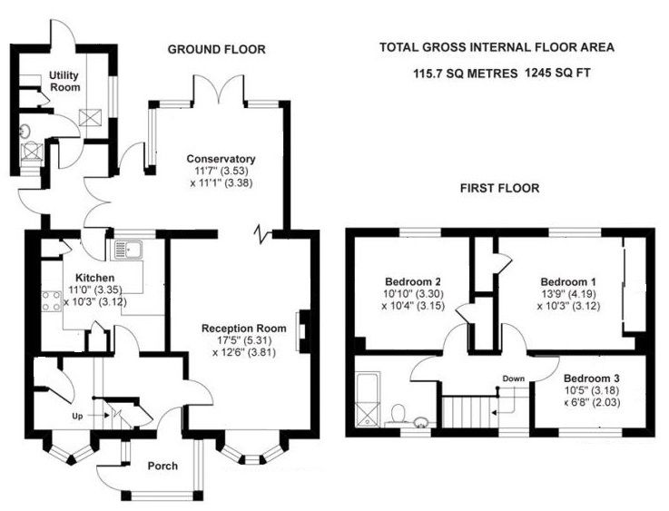 3 bedroom mid terraced house Sold in Sevenoaks - Floorplan 1