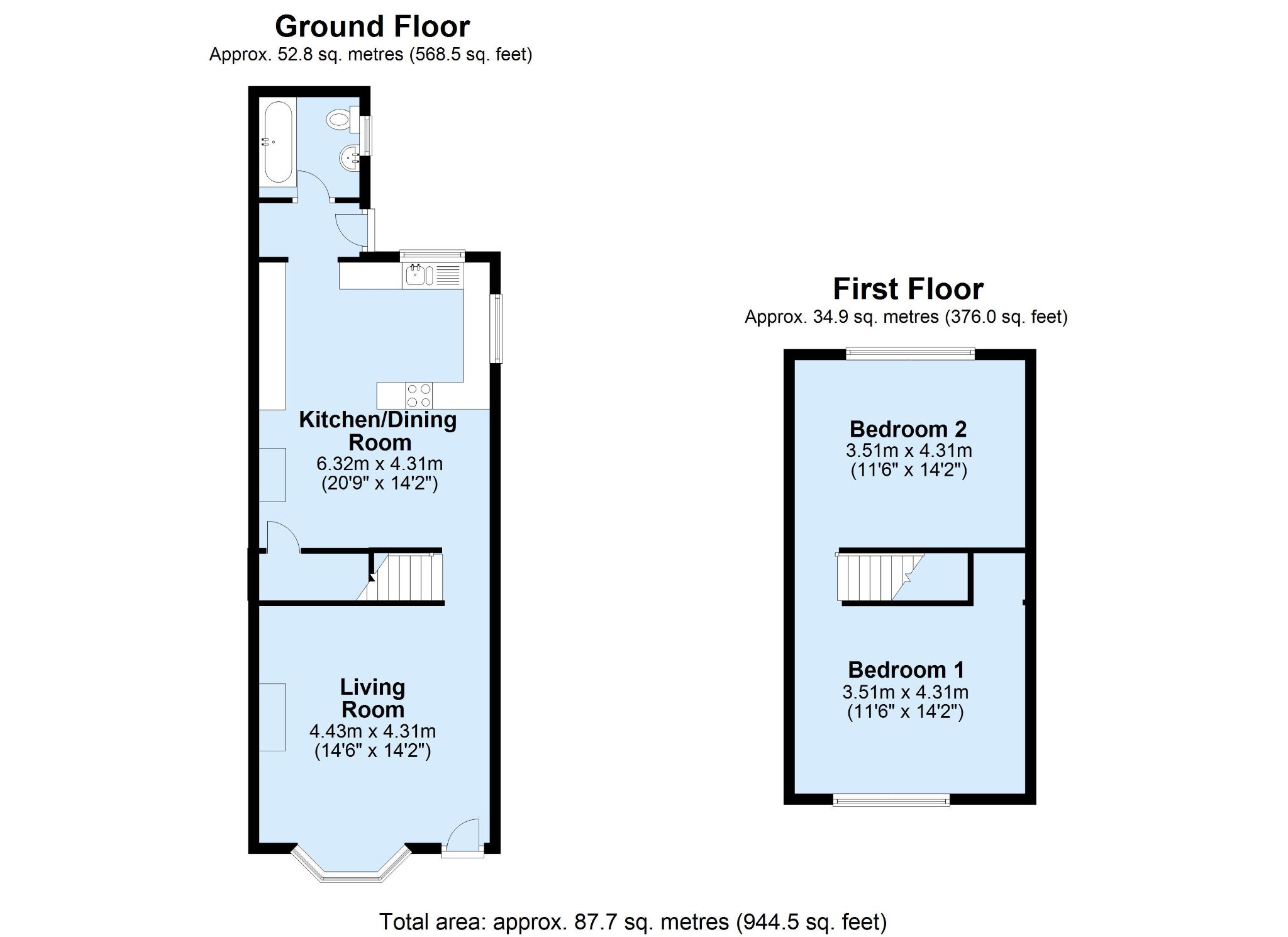 2 bedroom semi-detached house Sold in Sevenoaks - Floorplan 1