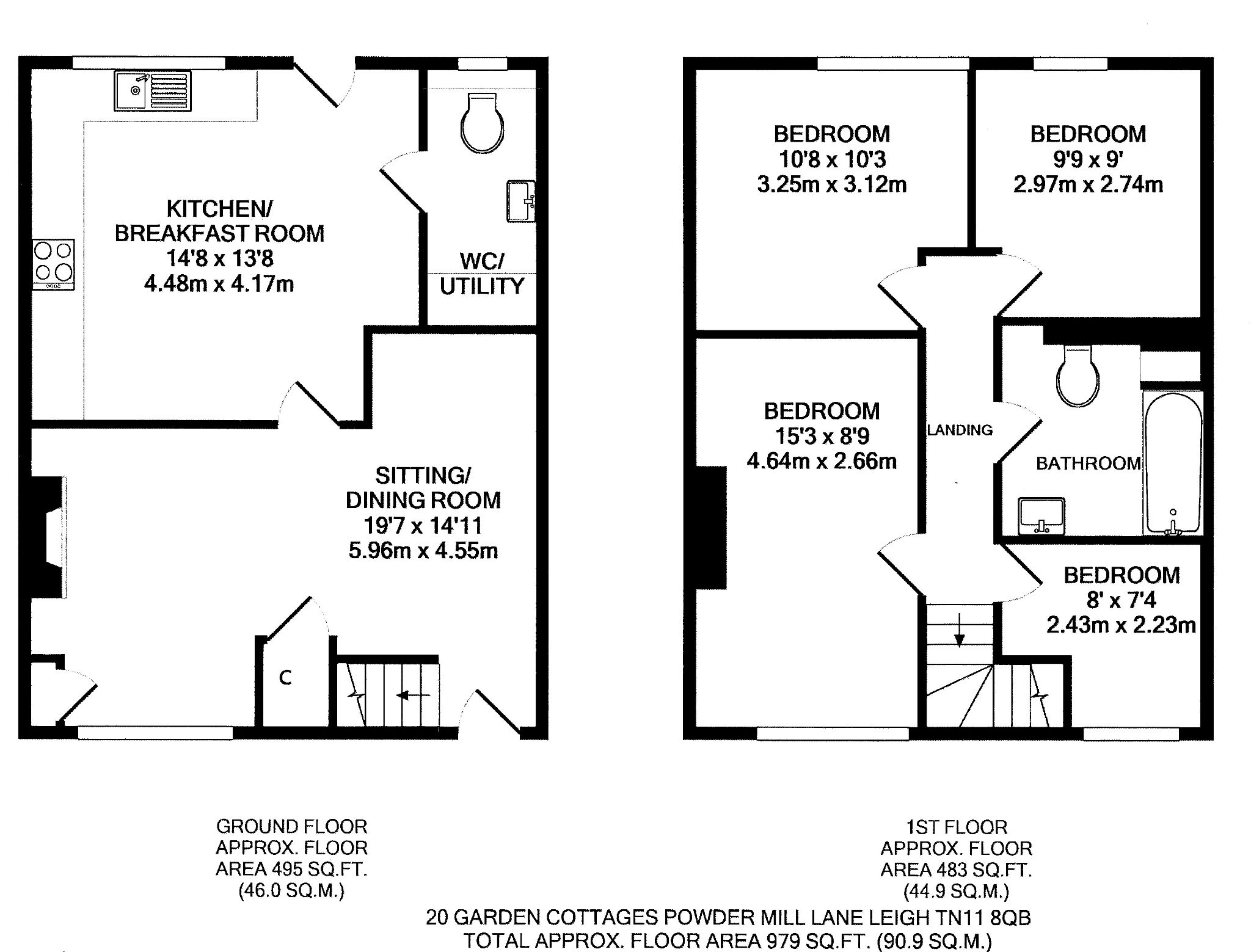 4 bedroom mid terraced house Sold in Tonbridge - Floorplan 1