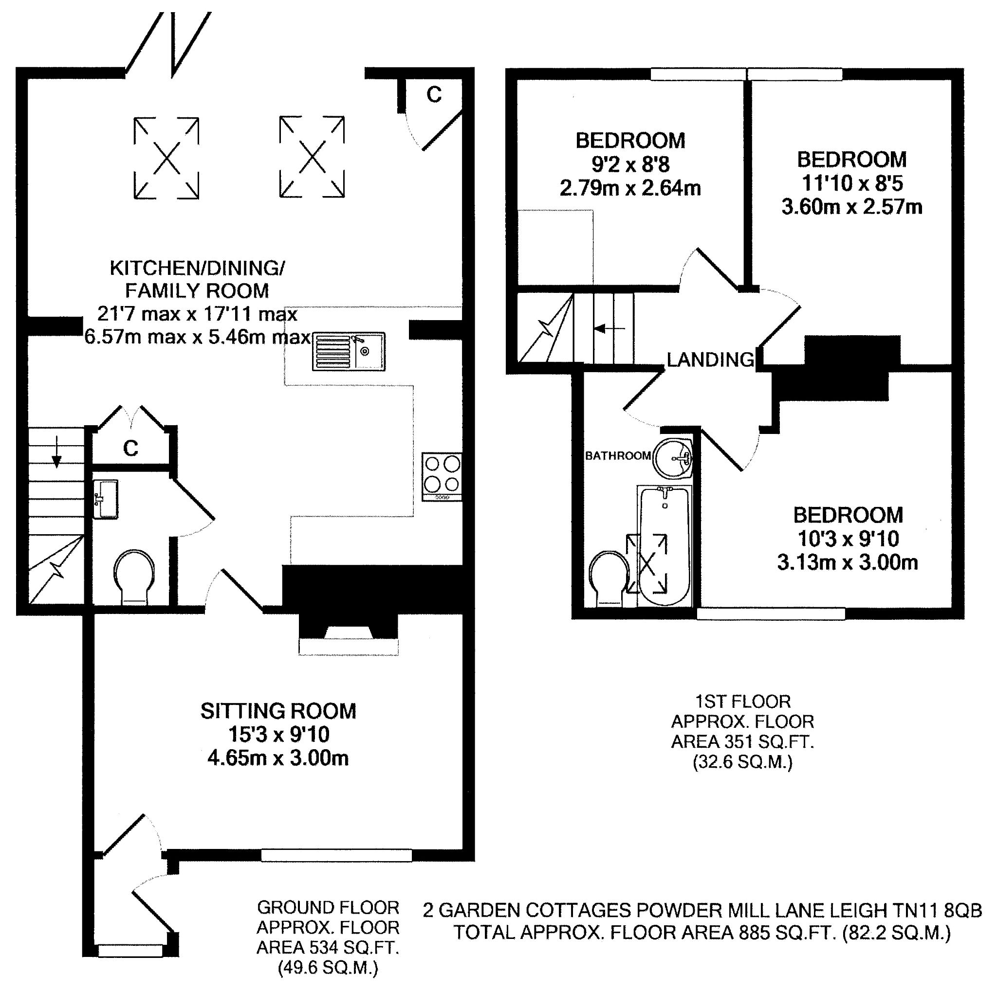 3 bedroom mid terraced house Sold in Tonbridge - Floorplan 1