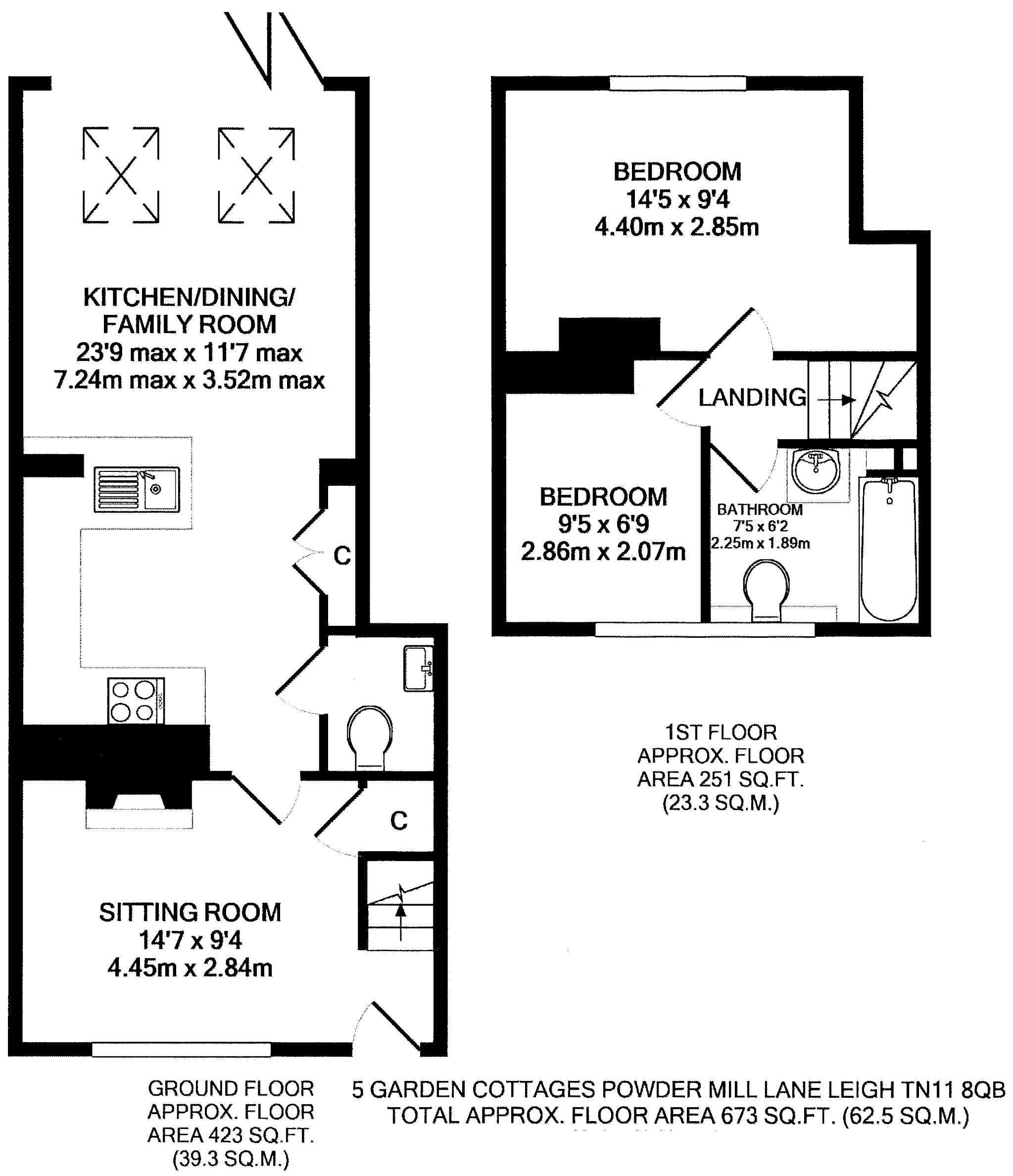 2 bedroom end terraced house Sold in Tonbridge - Floorplan 1