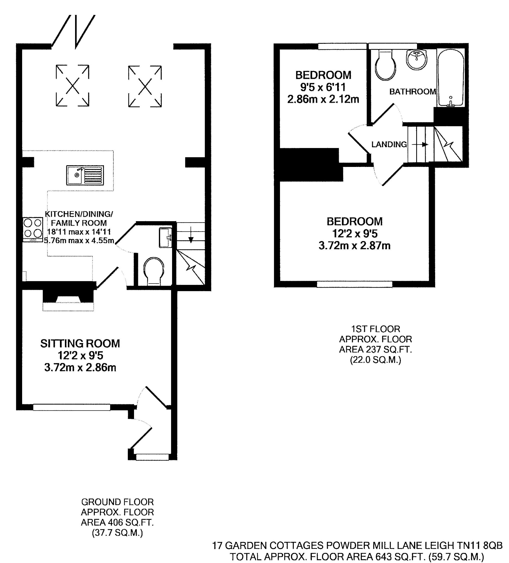 2 bedroom mid terraced house Sold in Tonbridge - Floorplan 1