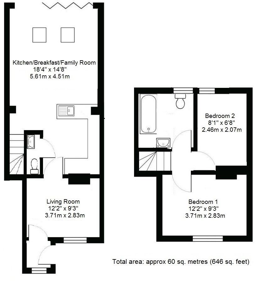 2 bedroom mid terraced house Sold in Tonbridge - Floorplan 1