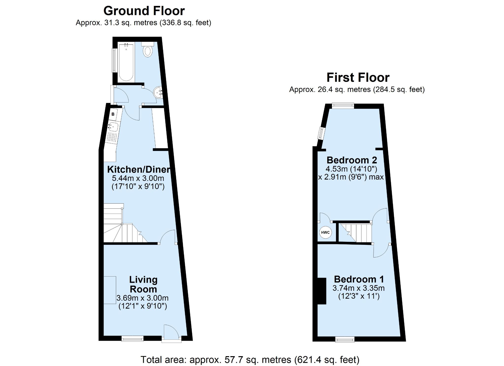 2 bedroom end terraced house Sold in Sevenoaks - Floorplan 1
