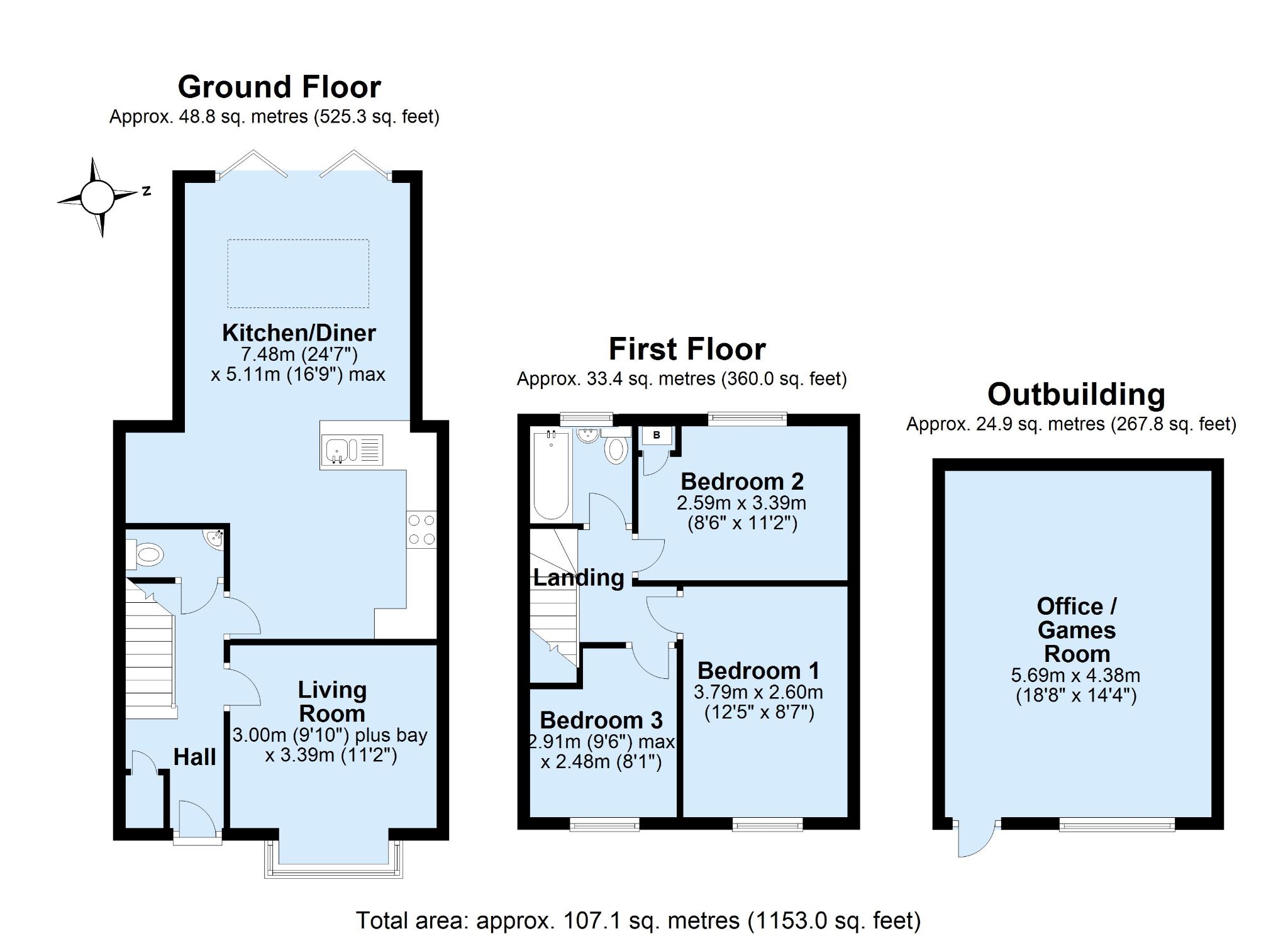 3 bedroom mid terraced house Sold in Sevenoaks - Floorplan 1