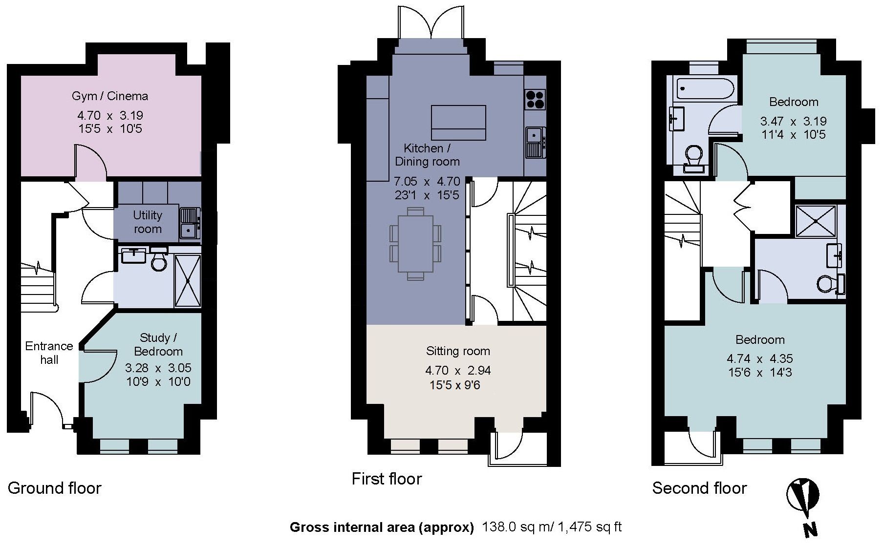 3 bedroom town house Sold in Sevenoaks - Floorplan 1