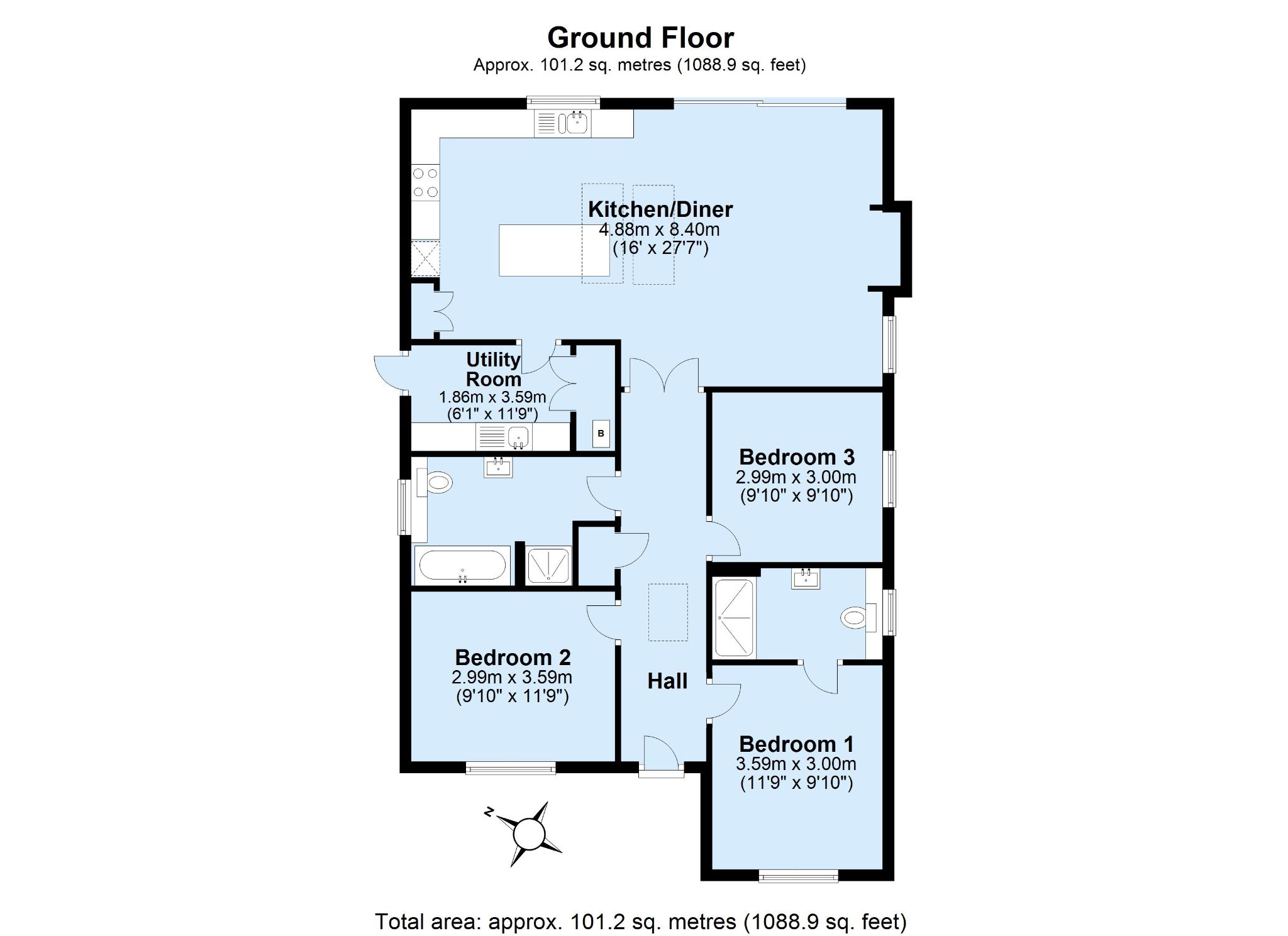 3 bedroom detached bungalow Sold in Sevenoaks - Floorplan 1