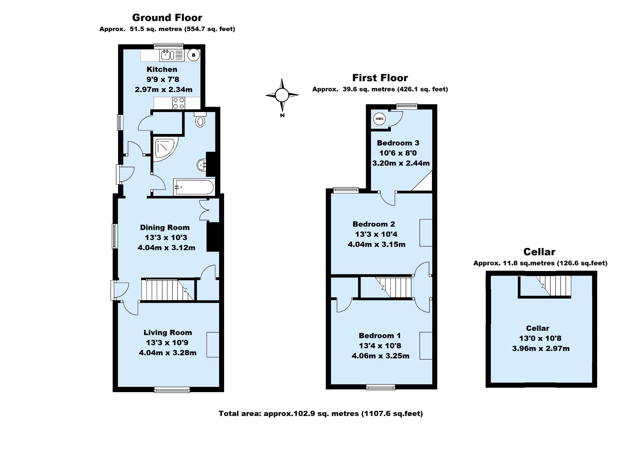 3 bedroom end terraced house Sold in Sevenoaks - Floorplan 1