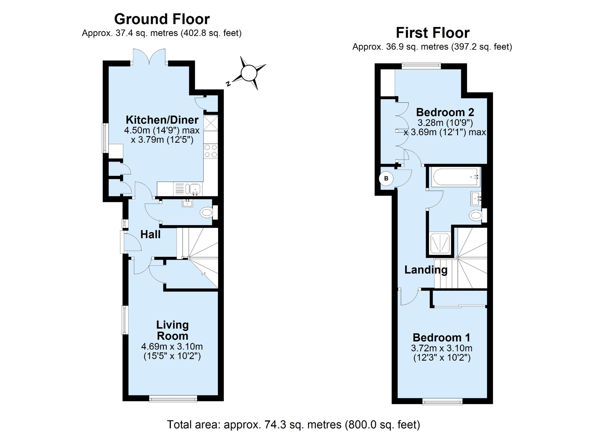 2 bedroom end terraced house Sold in Sevenoaks - Floorplan 1