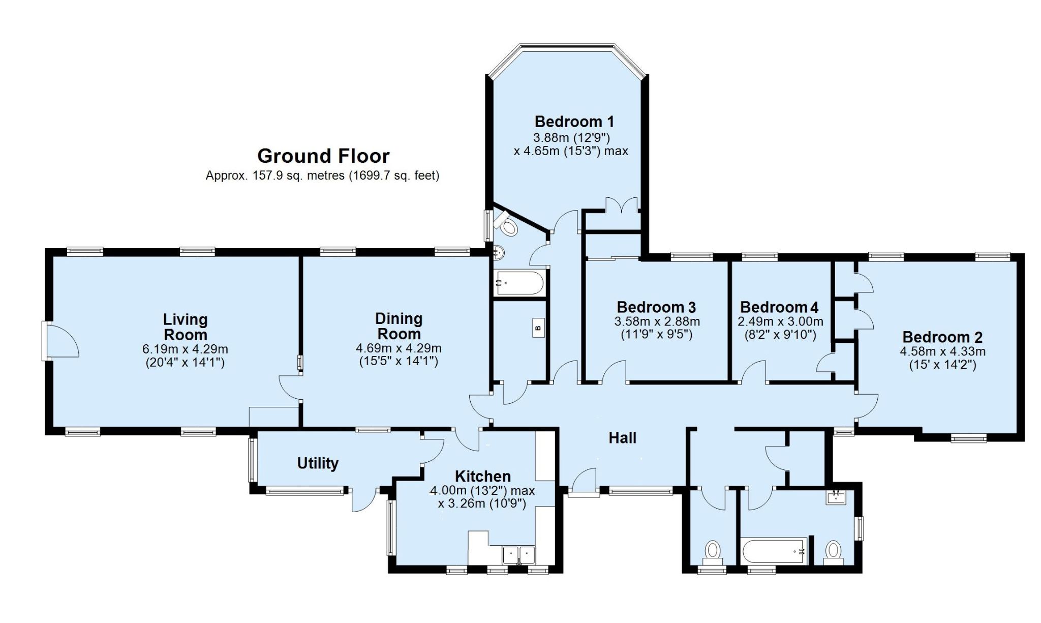 4 bedroom detached bungalow Sold in Sevenoaks - Floorplan 1