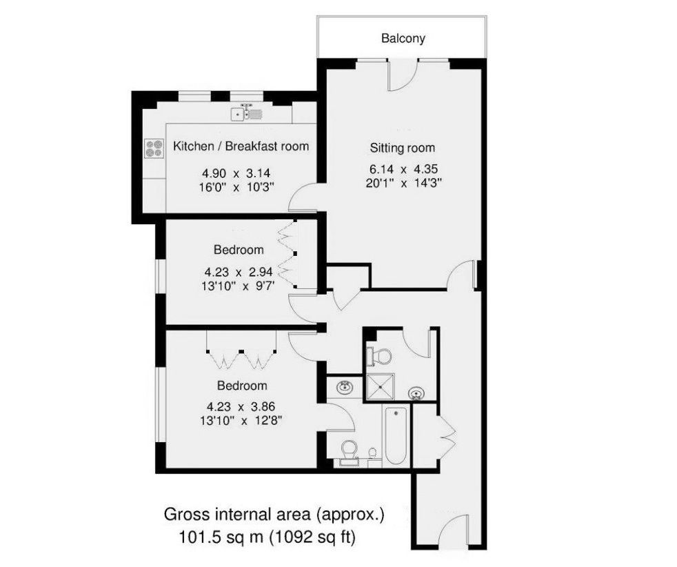 2 bedroom apartment Sold in Sevenoaks - Floorplan 1
