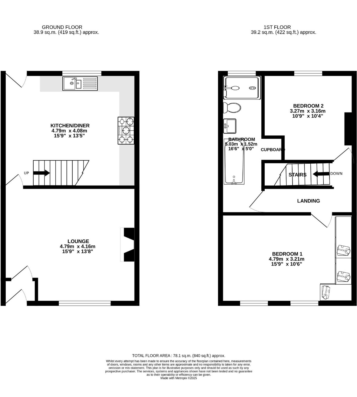 2 bedroom mid terraced house Sale Agreed in Bolton - Floorplan 1.