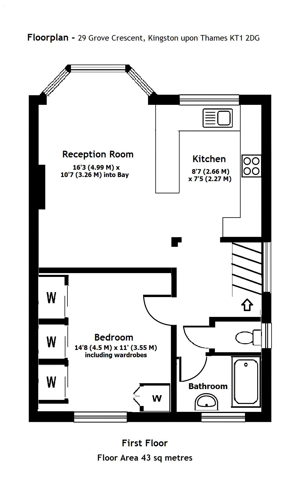 1 bedroom flat flat/apartment Let in Kingston Upon Thames - Floorplan